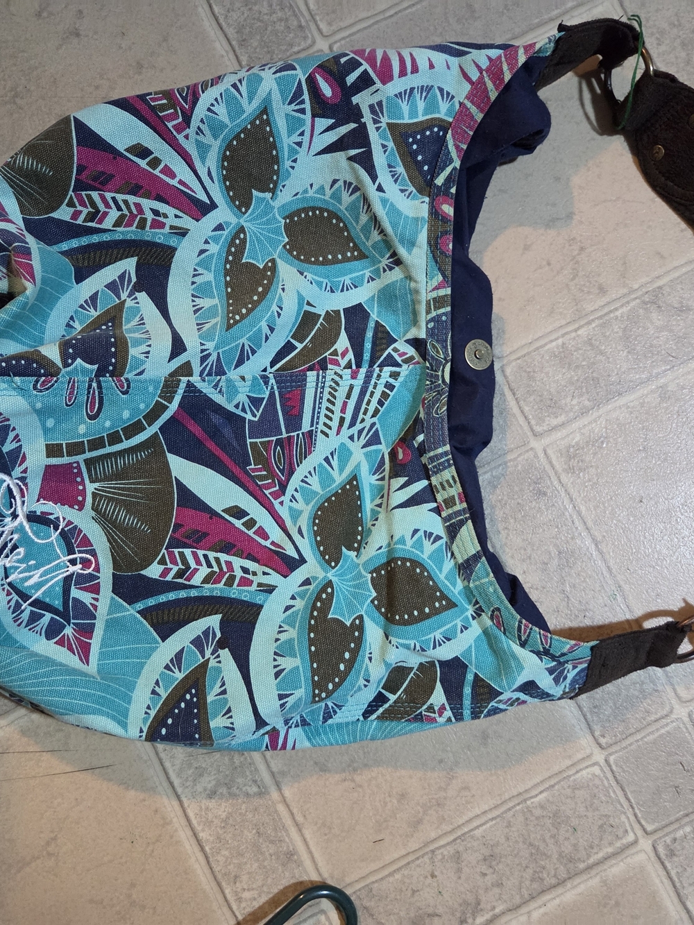 Oneil Turquoise Floral Canvas Hobo Bag
